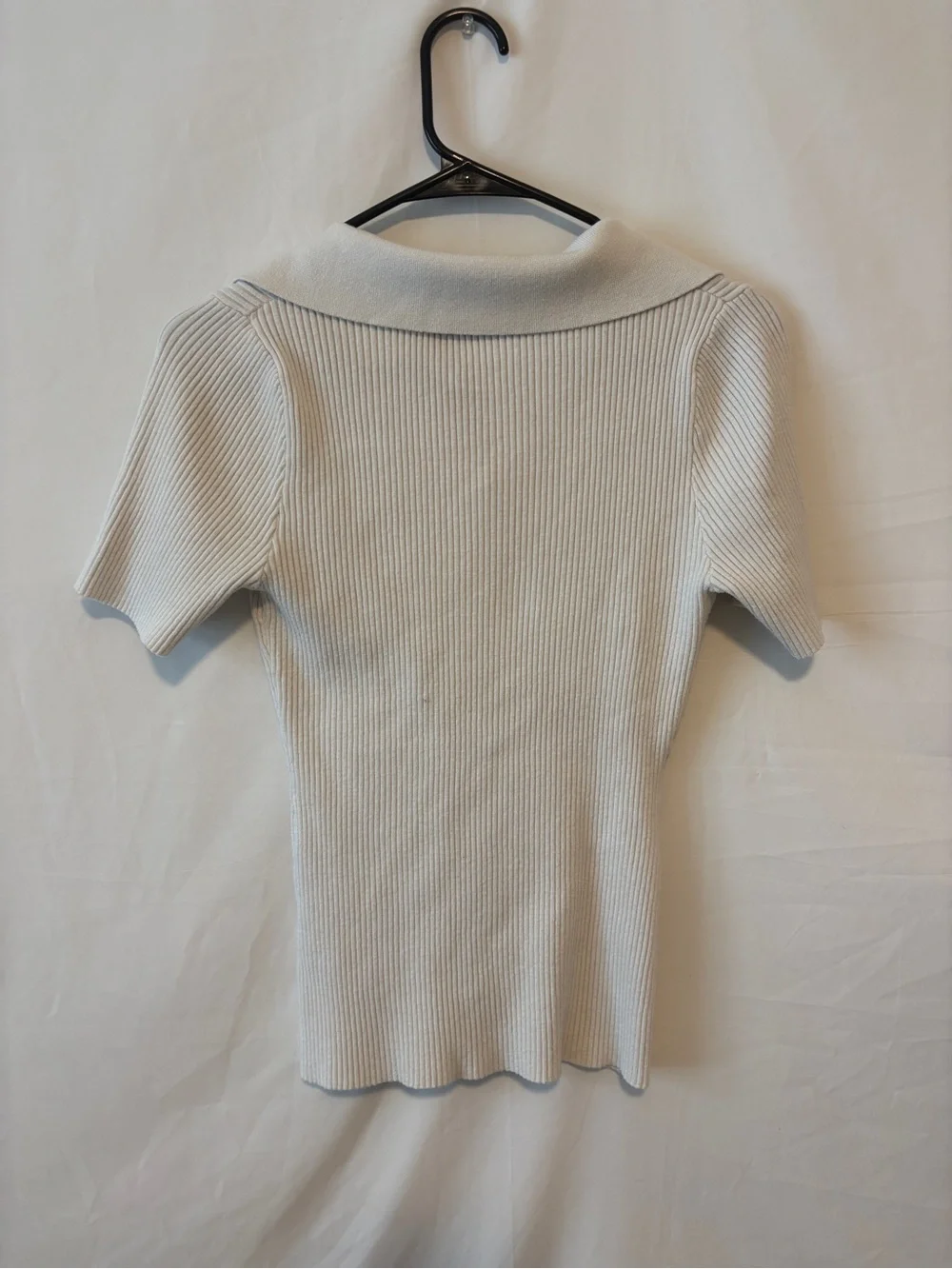Cream/White Ribbed Collared Short-Sleeve Top - Picture 2 of 4